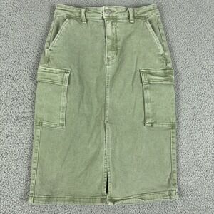Risen Jeans Skirt Womens Medium Green Denim Pencil Straight Cargo Long Casual